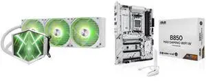TRYX Stage 360 ARGB White 360mm AIO Cooler, Dual 4.0'' Screen, 720x720, Asetek 7th Gen V2, ROTA SL ARGB Fans, Intel LGA 1851/1700, AMD AM5/AM4. ASUS B850 MAX GAMING WIFI, White PCB, DDR5, PCIe 5.0, 3x M.2, Wi-Fi 6E, 2.5Gb LAN, USB-C, Aura S TRYX Stage 360 ARGB White 360mm AIO Cooler, Dual 4.0'' Screen, 720x720, Asetek 7th Gen V2, ROTA SL ARGB Fans, Intel LGA 1851/1700, AMD AM5/AM4. ASUS B850 MAX GAMING WIFI, White PCB, DDR5, PCIe 5.0, 3x M.2, Wi-Fi 6E, 2.5Gb LAN, USB-C, Aura S