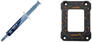 ARCTIC MX-4 (4 g) - Premium Performance Thermal Paste for all processors (CPU, GPU - PC, PS4, XBOX), very high thermal conductivity, long durability, safe application, non-conductive, non-capacitive and AAAwave LGA1851 CPU Contact Frame, Anti-Bending Fixing Bracket for Intel 15th Gen & Core Ultra Series 200 CPUs, Optimized Contact Pressure, Easy Installation, All Aluminum Alloy Frame (Black) ARCTIC MX-4 (4 g) - Premium Performance Thermal Paste for all processors (CPU, GPU - PC, PS4, XBOX), very high thermal conductivity, long durability, safe application, non-conductive, non-capacitive and AAAwave LGA1851 CPU Contact Frame, Anti-Bending Fixing Bracket for Intel 15th Gen & Core Ultra Series 200 CPUs, Optimized Contact Pressure, Easy Installation, All Aluminum Alloy Frame (Black)