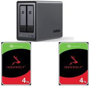 UGREEN NASync DXP2800, 2-Bay NAS with Intel N100 Quad-Core CPU (Up to 3.4GHz) 8GB DDR5, 2x M.2 PCIe Slots, 2.5GbE Port (Diskless) 2 x Seagate IronWolf ST4000VN006 4TB 5400 RPM 256MB Cache SATA 6.0Gb/s 3.5" Internal Hard Drive HDD UGREEN NASync DXP2800, 2-Bay NAS with Intel N100 Quad-Core CPU (Up to 3.4GHz) 8GB DDR5, 2x M.2 PCIe Slots, 2.5GbE Port (Diskless) 2 x Seagate IronWolf ST4000VN006 4TB 5400 RPM 256MB Cache SATA 6.0Gb/s 3.5" Internal Hard Drive HDD