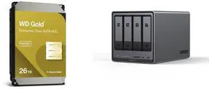 WD Gold 26TB Enterprise HDD - 7200 RPM SATA 6Gb/s 512MB Cache 3.5" - WD261KRYZ UGREEN NASync DXP4800 Plus, 4-Bay NAS, Intel Pentium Gold 5-Core CPU (Up to 4.40 GHz), 8GB DDR5, 1x 2.5GbE, 1x 10GbE, 2x SD - 12th Gen (Diskless) WD Gold 26TB Enterprise HDD - 7200 RPM SATA 6Gb/s 512MB Cache 3.5" - WD261KRYZ UGREEN NASync DXP4800 Plus, 4-Bay NAS, Intel Pentium Gold 5-Core CPU (Up to 4.40 GHz), 8GB DDR5, 1x 2.5GbE, 1x 10GbE, 2x SD - 12th Gen (Diskless)