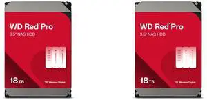 2 x WD Red Pro 18TB NAS Internal Hard Drive HDD - 7200 RPM, SATA 6Gb/s, CMR, 512MB Cache, 3.5" - WD181KFGX