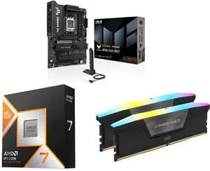 ASUS TUF GAMING X870E-PLUS WIFI7 ATX Motherboard, 16+2+1 80A Power Stages, DDR5, PCIe 5.0, Four M.2 Slots, WiFi 7, AMD Ryzen 7 9800X3D 8-Core 5.2 GHz, CORSAIR Vengeance RGB 32GB DDR5 6000 RAM ASUS TUF GAMING X870E-PLUS WIFI7 ATX Motherboard, 16+2+1 80A Power Stages, DDR5, PCIe 5.0, Four M.2 Slots, WiFi 7, AMD Ryzen 7 9800X3D 8-Core 5.2 GHz, CORSAIR Vengeance RGB 32GB DDR5 6000 RAM