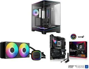 GAMDIAS Atlas P6 CG Mid-Tower Gaming PC, supports Mini-ITX, Micro-ATX, ATX, 4x120mm ARGB Fans, Curved Glass, Type-C, 425mm GPU. GAMDIAS AURA GL240 V2 AIO Cooler, 2x120mm Fans, Intel/AMD. ASUS ROG STRIX X870E-E, AMD AM5, DDR5, WiFi 7, PCIe 5 GAMDIAS Atlas P6 CG Mid-Tower Gaming PC, supports Mini-ITX, Micro-ATX, ATX, 4x120mm ARGB Fans, Curved Glass, Type-C, 425mm GPU. GAMDIAS AURA GL240 V2 AIO Cooler, 2x120mm Fans, Intel/AMD. ASUS ROG STRIX X870E-E, AMD AM5, DDR5, WiFi 7, PCIe 5