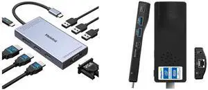 Melelink USB C Docking Station: Dual HDMI, Displayport, VGA, 100W PD, 3 USB2.0. Compatible with Dell, HP, Lenovo. HIGOLEPC Mini PC: Intel Celeron N4100, 4GB/64GB, USB PD3.0, HDMI 4K, Gigabit Ethernet, WiFi 5.0, BT 4.2. Melelink USB C Docking Station: Dual HDMI, Displayport, VGA, 100W PD, 3 USB2.0. Compatible with Dell, HP, Lenovo. HIGOLEPC Mini PC: Intel Celeron N4100, 4GB/64GB, USB PD3.0, HDMI 4K, Gigabit Ethernet, WiFi 5.0, BT 4.2.