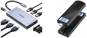 Melelink USB C Docking Station: Dual HDMI, Displayport, VGA, 100W PD, 3 USB2.0, 8-in-1 for Dell, HP, Lenovo. HIGOLEPC Fanless Mini PC Stick: Intel Celeron J4105, Win 11 Pro, 8GB/256GB, USB PD 3.0, HDMI 4K, Gigabit Ethernet, Wi-Fi 5.0, BT 5. Melelink USB C Docking Station: Dual HDMI, Displayport, VGA, 100W PD, 3 USB2.0, 8-in-1 for Dell, HP, Lenovo. HIGOLEPC Fanless Mini PC Stick: Intel Celeron J4105, Win 11 Pro, 8GB/256GB, USB PD 3.0, HDMI 4K, Gigabit Ethernet, Wi-Fi 5.0, BT 5.