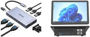 Melelink USB C Docking Station: Dual HDMI 4K, Displayport, VGA, 100W PD, 3 USB2.0, 8-in-1 for Dell, HP, Lenovo. HIGOLEPC Mini PC: 10.1" Touchscreen, Windows 11 Pro, Intel J4125, 8GB/128GB, Dual HDMI, BT 5.2, WiFi 5.0, Type-C, Auto-Boot. Melelink USB C Docking Station: Dual HDMI 4K, Displayport, VGA, 100W PD, 3 USB2.0, 8-in-1 for Dell, HP, Lenovo. HIGOLEPC Mini PC: 10.1" Touchscreen, Windows 11 Pro, Intel J4125, 8GB/128GB, Dual HDMI, BT 5.2, WiFi 5.0, Type-C, Auto-Boot.