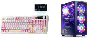 EPOMAKER TH99 PRO 96% Mechanical Keyboard: Screen, Knob, 10000mAh, 2.4G/BT, Hot Swap, RGB, PBT Keycap, Wireless (Pink, Creamy Jade). MXZ Gaming PC: AMD Ryzen 5 5500, RTX 4060, 16GB DDR4, 1TB SSD, 6 RGB Fans, WIFI, Win 11 Pro. EPOMAKER TH99 PRO 96% Mechanical Keyboard: Screen, Knob, 10000mAh, 2.4G/BT, Hot Swap, RGB, PBT Keycap, Wireless (Pink, Creamy Jade). MXZ Gaming PC: AMD Ryzen 5 5500, RTX 4060, 16GB DDR4, 1TB SSD, 6 RGB Fans, WIFI, Win 11 Pro.