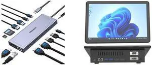 Melelink USB C Docking Station Dual Monitor, 14 in 1 Triple Display Hub with 2 HDMI 4K, DisplayPort, PD Charging, Ethernet, 6 USB C&A Ports, SD/TF. For Dell/HP HIGOLEPC Mini PC, 10.1" Touchscreen, Intel Celeron J4125, 8GB RAM, 128GB ROM. Melelink USB C Docking Station Dual Monitor, 14 in 1 Triple Display Hub with 2 HDMI 4K, DisplayPort, PD Charging, Ethernet, 6 USB C&A Ports, SD/TF. For Dell/HP HIGOLEPC Mini PC, 10.1" Touchscreen, Intel Celeron J4125, 8GB RAM, 128GB ROM.