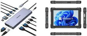 Melelink USB C Docking Station Dual Monitor, 14 in 1 Triple Display Hub with 2 HDMI 4K, DisplayPort, PD Charging, Ethernet, 6 USB C&A Ports, SD/TF. Rugged Windows Tablet 10.1" FHD, Windows 11 Pro, 4G LTE, Intel Quad-Core, 8GB RAM/128GB ROM, Melelink USB C Docking Station Dual Monitor, 14 in 1 Triple Display Hub with 2 HDMI 4K, DisplayPort, PD Charging, Ethernet, 6 USB C&A Ports, SD/TF. Rugged Windows Tablet 10.1" FHD, Windows 11 Pro, 4G LTE, Intel Quad-Core, 8GB RAM/128GB ROM,