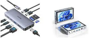 Melelink 9-in-1 USB C Hub: Ethernet, HDMI 4K@30Hz, 100W PD, Gigabit RJ45, SD/TF Reader, USB A&C 3.0. Compatible with Mac, Dell, Lenovo, HP. Higolepc Gole 2 Pro Mini PC: Intel N5095, WiFi 5, BT5.0, 8GB/256GB, Dual 4K, 2500mAh Battery. Melelink 9-in-1 USB C Hub: Ethernet, HDMI 4K@30Hz, 100W PD, Gigabit RJ45, SD/TF Reader, USB A&C 3.0. Compatible with Mac, Dell, Lenovo, HP. Higolepc Gole 2 Pro Mini PC: Intel N5095, WiFi 5, BT5.0, 8GB/256GB, Dual 4K, 2500mAh Battery.