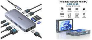 Melelink USB C Hub Ethernet, 9-in-1 Adapter: HDMI 4K@30Hz, 100W PD, Gigabit RJ45, SD/TF Reader, USB A&C 3.0. Compatible with Mac, Dell, Lenovo, HP. Higole Gole 2 Pro Mini PC: Intel N5095, 16GB RAM, 256GB eMMC, Dual 4K, WiFi 5, BT5.0 Melelink USB C Hub Ethernet, 9-in-1 Adapter: HDMI 4K@30Hz, 100W PD, Gigabit RJ45, SD/TF Reader, USB A&C 3.0. Compatible with Mac, Dell, Lenovo, HP. Higole Gole 2 Pro Mini PC: Intel N5095, 16GB RAM, 256GB eMMC, Dual 4K, WiFi 5, BT5.0