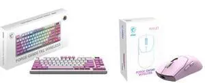 MSI Forge GK600 TKL Wireless VIOLET Gaming Keyboard - Mechanical Linear Switches, PBT Keycaps, RGB, USB 2.0, Bluetooth, 2.4 GHz. MSI FORGE GM340 Wireless Mouse - Violet, 12K DPI, Tri-Mode, 57g Ultra-Light, 1000Hz MSI Forge GK600 TKL Wireless VIOLET Gaming Keyboard - Mechanical Linear Switches, PBT Keycaps, RGB, USB 2.0, Bluetooth, 2.4 GHz. MSI FORGE GM340 Wireless Mouse - Violet, 12K DPI, Tri-Mode, 57g Ultra-Light, 1000Hz
