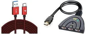 Idealforce 2-Pack 3.3ft USB 3.0 to USB-C Cable, supports fast charging and high-speed data sync (up to 5Gbps). Compatible with Samsung Galaxy, Google Pixel, MacBook, iPad Pro and Idealforce 3 Port HDMI Switch Box 3x1 | 3 in 1 Out HDMI Switcher Selector for PS5, Xbox Series X/S, Nintendo Switch, Fire TV, Roku, Blu-ray Player, PC, Laptop, Monitor, HDTV | 1080P Full HD Auto-Switc Idealforce 2-Pack 3.3ft USB 3.0 to USB-C Cable, supports fast charging and high-speed data sync (up to 5Gbps). Compatible with Samsung Galaxy, Google Pixel, MacBook, iPad Pro and Idealforce 3 Port HDMI Switch Box 3x1 | 3 in 1 Out HDMI Switcher Selector for PS5, Xbox Series X/S, Nintendo Switch, Fire TV, Roku, Blu-ray Player, PC, Laptop, Monitor, HDTV | 1080P Full HD Auto-Switc