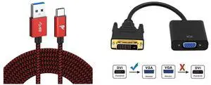 Idealforce 2-Pack 3.3ft USB 3.0 to USB-C Cable, supports fast charging and high-speed data sync (up to 5Gbps). Compatible with Samsung Galaxy, Google Pixel, MacBook, iPad Pro and Idealforce DVI-D 24+1 Pin Male to VGA Female Adapter | Active Digital to Analog Video Converter Cable | Short 125mm/5 Inch Design for PC, Graphics Card, Monitor, Projector | 1080P Full HD Idealforce 2-Pack 3.3ft USB 3.0 to USB-C Cable, supports fast charging and high-speed data sync (up to 5Gbps). Compatible with Samsung Galaxy, Google Pixel, MacBook, iPad Pro and Idealforce DVI-D 24+1 Pin Male to VGA Female Adapter | Active Digital to Analog Video Converter Cable | Short 125mm/5 Inch Design for PC, Graphics Card, Monitor, Projector | 1080P Full HD