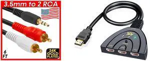 6ft 3.5mm to RCA Cable 2RCA to AUX Cord 2-RCA Adapter Stereo Audio Y-Cable NEW and Idealforce 3 Port HDMI Switch Box 3x1 | 3 in 1 Out HDMI Switcher Selector for PS5, Xbox Series X/S, Nintendo Switch, Fire TV, Roku, Blu-ray Player, PC, Laptop, Monitor, HDTV | 1080P Full HD Auto-Switc 6ft 3.5mm to RCA Cable 2RCA to AUX Cord 2-RCA Adapter Stereo Audio Y-Cable NEW and Idealforce 3 Port HDMI Switch Box 3x1 | 3 in 1 Out HDMI Switcher Selector for PS5, Xbox Series X/S, Nintendo Switch, Fire TV, Roku, Blu-ray Player, PC, Laptop, Monitor, HDTV | 1080P Full HD Auto-Switc