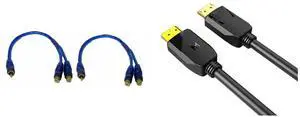 Idealforce 2-Pack 12-Inch RCA Y Splitter Cable, 1 Male to 2 Female Audio Adapter Connector. Perfect for connecting subwoofers, amplifiers, home theater systems, TVs, DVD players, gaming consoles, mixe and Idealforce Displayport to Display Port Cable DP Male to Male Cord 4K HD w/Latches 10ft zero lag cable, lossless display,gold plated connectors Idealforce 2-Pack 12-Inch RCA Y Splitter Cable, 1 Male to 2 Female Audio Adapter Connector. Perfect for connecting subwoofers, amplifiers, home theater systems, TVs, DVD players, gaming consoles, mixe and Idealforce Displayport to Display Port Cable DP Male to Male Cord 4K HD w/Latches 10ft zero lag cable, lossless display,gold plated connectors