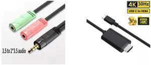 Idealforce 3.5mm Audio Splitter Cable, 1 Male to 2 Female Gold-Plated Headphone Adapter. Share audio from smartphones, tablets, laptops, or car stereos with two headphones or speakers and Idealforce USB Type C to HDMI Cable 1080P HD TV Adapter Android LG Samsung Motorola Phone,USB C to HDMI cable, Type C HDMI adapter, USB-C video cable, 1080P HD cable, 4K HDMI cable Idealforce 3.5mm Audio Splitter Cable, 1 Male to 2 Female Gold-Plated Headphone Adapter. Share audio from smartphones, tablets, laptops, or car stereos with two headphones or speakers and Idealforce USB Type C to HDMI Cable 1080P HD TV Adapter Android LG Samsung Motorola Phone,USB C to HDMI cable, Type C HDMI adapter, USB-C video cable, 1080P HD cable, 4K HDMI cable