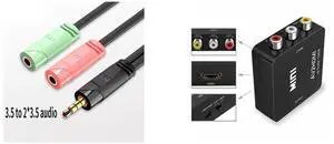 Idealforce 3.5mm Audio Splitter Cable, 1 Male to 2 Female Gold-Plated Headphone Adapter. Share audio from smartphones, tablets, laptops, or car stereos with two headphones or speakers and Idealforce RCA Composite AV to HDMI Converter Upscaler | 1080P HD Video Adapter for Old Game Consoles & DVD Players | Plug & Play Converter Box for Nintendo Wii NES SNES N64 GameCube, Sega Genesis, PS Idealforce 3.5mm Audio Splitter Cable, 1 Male to 2 Female Gold-Plated Headphone Adapter. Share audio from smartphones, tablets, laptops, or car stereos with two headphones or speakers and Idealforce RCA Composite AV to HDMI Converter Upscaler | 1080P HD Video Adapter for Old Game Consoles & DVD Players | Plug & Play Converter Box for Nintendo Wii NES SNES N64 GameCube, Sega Genesis, PS