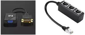Idealforce NEW 1080p Active Cable Adapter Converter DVI-D 24+1 Pin Male to VGA 15Pin Female and Idealforce RJ45 Ethernet Splitter 1 to 3 Port LAN Network Adapter | High-Speed Cat5 Cat5e Cat6 Internet Hub for PC Laptop Smart TV Gaming Console PS5 Xbox Router Modem | Compact Plug-and-Play Connect Idealforce NEW 1080p Active Cable Adapter Converter DVI-D 24+1 Pin Male to VGA 15Pin Female and Idealforce RJ45 Ethernet Splitter 1 to 3 Port LAN Network Adapter | High-Speed Cat5 Cat5e Cat6 Internet Hub for PC Laptop Smart TV Gaming Console PS5 Xbox Router Modem | Compact Plug-and-Play Connect