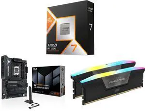 AMD Ryzen 7 9800X3D 8-Core 5.2GHz, AM5, Radeon Graphics, ASUS TUF GAMING X870E-PLUS WIFI7 ATX Motherboard, DDR5, PCIe 5.0, WiFi 7, CORSAIR Vengeance RGB 32GB DDR5 6400 RAM AMD Ryzen 7 9800X3D 8-Core 5.2GHz, AM5, Radeon Graphics, ASUS TUF GAMING X870E-PLUS WIFI7 ATX Motherboard, DDR5, PCIe 5.0, WiFi 7, CORSAIR Vengeance RGB 32GB DDR5 6400 RAM