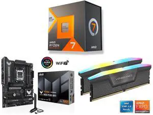 AMD Ryzen 7 7700X3D 8-Core 4.0GHz AM5 120W CPU, ASUS TUF GAMING B850-PLUS WIFI AM5 ATX mobo, DDR5, PCIe 5.0, 3x M.2, Wi-Fi 7, 2.5Gb LAN, USB-C, CORSAIR Vengeance RGB 16GB (2x8GB) DDR5 6000 RAM AMD Ryzen 7 7700X3D 8-Core 4.0GHz AM5 120W CPU, ASUS TUF GAMING B850-PLUS WIFI AM5 ATX mobo, DDR5, PCIe 5.0, 3x M.2, Wi-Fi 7, 2.5Gb LAN, USB-C, CORSAIR Vengeance RGB 16GB (2x8GB) DDR5 6000 RAM