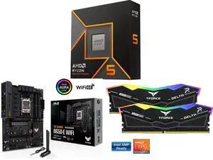 AMD Ryzen 5 9600X 6-Core 3.9GHz, AM5, Radeon Graphics, ASUS TUF GAMING B650-E WIFI ATX, DDR5, PCIe 5.0, Realtek 2.5Gb Ethernet, Wi-Fi 6E, HDMI, USB-C 20Gbps, Team Group 16GB (2x8GB) DDR5 6000 RAM AMD Ryzen 5 9600X 6-Core 3.9GHz, AM5, Radeon Graphics, ASUS TUF GAMING B650-E WIFI ATX, DDR5, PCIe 5.0, Realtek 2.5Gb Ethernet, Wi-Fi 6E, HDMI, USB-C 20Gbps, Team Group 16GB (2x8GB) DDR5 6000 RAM