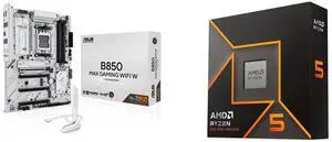ASUS B850 MAX GAMING WIFI W - AMD AM5 ATX Motherboard, DDR5, PCIe 5.0, 3x M.2, Wi-Fi 6E, 2.5Gb LAN, USB 10Gbps Type-C, DisplayPort, HDMI, BIOS FlashBack, Aura Sync, ASUS AI Advisor AMD Ryzen 5 9600X - 6-Core 3.9 GHz, AM5, 65W, Radeon Graphi ASUS B850 MAX GAMING WIFI W - AMD AM5 ATX Motherboard, DDR5, PCIe 5.0, 3x M.2, Wi-Fi 6E, 2.5Gb LAN, USB 10Gbps Type-C, DisplayPort, HDMI, BIOS FlashBack, Aura Sync, ASUS AI Advisor AMD Ryzen 5 9600X - 6-Core 3.9 GHz, AM5, 65W, Radeon Graphi