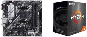ASUS PRIME B550M-A AC mATX motherboard: PCIe 4.0, dual M.2, WiFi, HDMI, D-Sub, DVI, SATA 6Gbps, USB 3.2 Gen 2, Aura Sync RGB. AMD Ryzen 5 5500 6-Core 3.6GHz, AM4, 65W, No Integrated Graphics. ASUS PRIME B550M-A AC mATX motherboard: PCIe 4.0, dual M.2, WiFi, HDMI, D-Sub, DVI, SATA 6Gbps, USB 3.2 Gen 2, Aura Sync RGB. AMD Ryzen 5 5500 6-Core 3.6GHz, AM4, 65W, No Integrated Graphics.