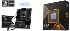 MSI PRO B850-S WIFI6E ATX Motherboard: Supports AMD Ryzen 9000/8000/7000, AM5, DDR5 (8200+ MT/s OC), PCIe 4.0 x16, M.2 Gen5, Wi-Fi 6E, 2.5G LAN. AMD Ryzen 5 9600X: 6-Core 3.9 GHz, AM5, 65W, Radeon Graphics. MSI PRO B850-S WIFI6E ATX Motherboard: Supports AMD Ryzen 9000/8000/7000, AM5, DDR5 (8200+ MT/s OC), PCIe 4.0 x16, M.2 Gen5, Wi-Fi 6E, 2.5G LAN. AMD Ryzen 5 9600X: 6-Core 3.9 GHz, AM5, 65W, Radeon Graphics.
