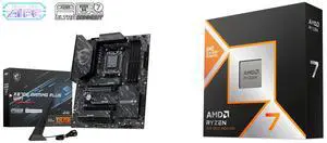 MSI X870E GAMING PLUS WIFI AM5 Motherboard: AMD X870E, SATA 6GB/S, 5G LAN, DDR5, M.2, Wi-Fi 7, USB 40G, ATX. Includes AMD Ryzen 7 9800X3D, Zen 5, 8-Core, 5.2 GHz, Socket AM5, 120W, Radeon Graphics, 100-100001084WOF MSI X870E GAMING PLUS WIFI AM5 Motherboard: AMD X870E, SATA 6GB/S, 5G LAN, DDR5, M.2, Wi-Fi 7, USB 40G, ATX. Includes AMD Ryzen 7 9800X3D, Zen 5, 8-Core, 5.2 GHz, Socket AM5, 120W, Radeon Graphics, 100-100001084WOF