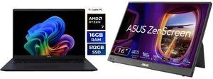 Asus VivoBook 16" Copilot+ PC Laptop AMD Ryzen AI 7 350 16GB DDR5 Memory 512GB PCIE SSD Windows 11 Home (M1607KA-NS76) ASUS ZenScreen 16 inch WQXGA Full HD 155Hz USB-C IPS Portable Monitor with Tripod Socket MB16NCG Asus VivoBook 16" Copilot+ PC Laptop AMD Ryzen AI 7 350 16GB DDR5 Memory 512GB PCIE SSD Windows 11 Home (M1607KA-NS76) ASUS ZenScreen 16 inch WQXGA Full HD 155Hz USB-C IPS Portable Monitor with Tripod Socket MB16NCG