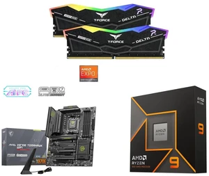 Team T-Force Delta RGB 32GB (2x16GB) DDR5 6000 RAM, MSI MAG X870E TOMAHAWK WIFI ATX Motherboard, AMD Ryzen 9 9900X 12-Core 4.4GHz CPU, AM5, PCIe 5.0, M.2 Gen5, Wi-Fi 7, 5G LAN, Radeon Graphics Team T-Force Delta RGB 32GB (2x16GB) DDR5 6000 RAM, MSI MAG X870E TOMAHAWK WIFI ATX Motherboard, AMD Ryzen 9 9900X 12-Core 4.4GHz CPU, AM5, PCIe 5.0, M.2 Gen5, Wi-Fi 7, 5G LAN, Radeon Graphics