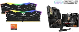 Team T-Force Delta RGB 32GB (2x16GB) DDR5 6000 Desktop RAM, MSI MEG X870E ACE MAX ATX Motherboard, supports AMD Ryzen 9000/8000/7000, AM5, DDR5 (up to 9000+ MT/s OC), M.2, PCIe 5.0, USB4, Wi-Fi 7, 10G LAN Team T-Force Delta RGB 32GB (2x16GB) DDR5 6000 Desktop RAM, MSI MEG X870E ACE MAX ATX Motherboard, supports AMD Ryzen 9000/8000/7000, AM5, DDR5 (up to 9000+ MT/s OC), M.2, PCIe 5.0, USB4, Wi-Fi 7, 10G LAN