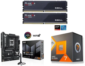 G.SKILL Flare X5 32GB (2x16GB) DDR5 6000 RAM, ASUS TUF GAMING B850-PLUS WIFI AM5 ATX motherboard, 14+2+1 80A, DDR5, PCIe 5.0, 3x M.2, Wi-Fi 7, 2.5Gb LAN, USB 10/20Gbps Type-C, AMD Ryzen 7 7700X3D 8-Core 4.0 GHz 120W CPU G.SKILL Flare X5 32GB (2x16GB) DDR5 6000 RAM, ASUS TUF GAMING B850-PLUS WIFI AM5 ATX motherboard, 14+2+1 80A, DDR5, PCIe 5.0, 3x M.2, Wi-Fi 7, 2.5Gb LAN, USB 10/20Gbps Type-C, AMD Ryzen 7 7700X3D 8-Core 4.0 GHz 120W CPU
