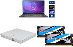 MSI Modern A15 AI+ 15.6" FHD Laptop, AMD Ryzen AI 5 330, Radeon 820M, 16GB RAM, 1TB NVMe SSD (F3HMG-003US) ASUS USB 2.0 White External CD/DVD Re-Writer Mac OS Compatible G.SKILL Ripjaws 32GB DDR4 3200 Laptop Memory MSI Modern A15 AI+ 15.6" FHD Laptop, AMD Ryzen AI 5 330, Radeon 820M, 16GB RAM, 1TB NVMe SSD (F3HMG-003US) ASUS USB 2.0 White External CD/DVD Re-Writer Mac OS Compatible G.SKILL Ripjaws 32GB DDR4 3200 Laptop Memory