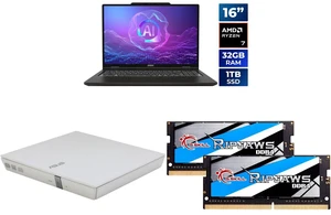 MSI Venture A16 AI+ 16" FHD+ Touch Laptop, Ryzen AI 7 350, Radeon Graphics, 32GB DDR5, 1TB SSD, Win 11 (A3HMTG-035CA) ASUS USB 2.0 Slim CD/DVD Re-Writer, G.SKILL Ripjaws 32GB DDR4 3200 Laptop Memory MSI Venture A16 AI+ 16" FHD+ Touch Laptop, Ryzen AI 7 350, Radeon Graphics, 32GB DDR5, 1TB SSD, Win 11 (A3HMTG-035CA) ASUS USB 2.0 Slim CD/DVD Re-Writer, G.SKILL Ripjaws 32GB DDR4 3200 Laptop Memory