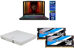 MSI Katana 15 HX B14WFK-490CA 15.6" QHD 165Hz Gaming Laptop, i9-14900HX, RTX 5060, 16GB RAM, 1TB SSD, Win 11 Home; ASUS USB 2.0 White External Slim CD/DVD Re-Writer; G.SKILL Ripjaws 32GB (2x16GB) DDR4 3200 SO-DIMM Memory MSI Katana 15 HX B14WFK-490CA 15.6" QHD 165Hz Gaming Laptop, i9-14900HX, RTX 5060, 16GB RAM, 1TB SSD, Win 11 Home; ASUS USB 2.0 White External Slim CD/DVD Re-Writer; G.SKILL Ripjaws 32GB (2x16GB) DDR4 3200 SO-DIMM Memory