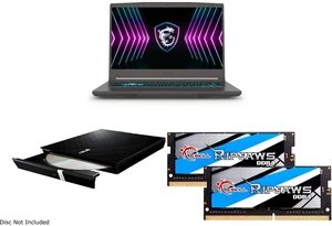 MSI 15.6" FHD 144Hz Laptop: Intel Core i7, RTX 4050, 16GB RAM, 1TB NVMe SSD, Windows 11 Home. Includes ASUS USB 2.0 Slim CD/DVD Re-writer, G.SKILL Ripjaws 32GB (2x16GB) DDR4 3200 SO-DIMM Memory. MSI 15.6" FHD 144Hz Laptop: Intel Core i7, RTX 4050, 16GB RAM, 1TB NVMe SSD, Windows 11 Home. Includes ASUS USB 2.0 Slim CD/DVD Re-writer, G.SKILL Ripjaws 32GB (2x16GB) DDR4 3200 SO-DIMM Memory.