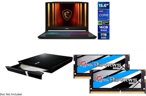 MSI Katana 15 HX B14WFK-490CA 15.6" QHD 165Hz Gaming Laptop, i9-14900HX, RTX 5060, 16GB RAM, 1TB SSD, Win 11 Home; ASUS USB 2.0 Slim CD/DVD Re-writer; G.SKILL Ripjaws 32GB (2x16GB) DDR4 3200 Laptop Memory MSI Katana 15 HX B14WFK-490CA 15.6" QHD 165Hz Gaming Laptop, i9-14900HX, RTX 5060, 16GB RAM, 1TB SSD, Win 11 Home; ASUS USB 2.0 Slim CD/DVD Re-writer; G.SKILL Ripjaws 32GB (2x16GB) DDR4 3200 Laptop Memory