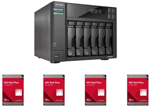 Asustor Lockerstor 6 Gen 2 AS6706T 6 Bay NAS, Quad-Core 2.0GHz, Dual 2.5GbE Ports, 8GB RAM DDR4, Four M.2 SSD Slots (Diskless) 4 x WD Red Plus 10TB NAS Hard Disk Drive - 7200 RPM Class SATA 6Gb/s, CMR, 512MB Cache, 3.5 Inch - WD100EFGX Asustor Lockerstor 6 Gen 2 AS6706T 6 Bay NAS, Quad-Core 2.0GHz, Dual 2.5GbE Ports, 8GB RAM DDR4, Four M.2 SSD Slots (Diskless) 4 x WD Red Plus 10TB NAS Hard Disk Drive - 7200 RPM Class SATA 6Gb/s, CMR, 512MB Cache, 3.5 Inch - WD100EFGX
