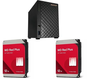 Asustor AS1202T Drivestor 2 Gen 2 ,2 Bay NAS, Quad-Core 1.7GHz CPU, 2.5GbE Port, 1GB DDR4, Three USB 3.0 (Diskless) 2 x WD Red Plus 12TB NAS Hard Disk Drive - 7200 RPM Class SATA 6Gb/s, CMR, 512MB Cache, 3.5 Inch - WD120EFGX Asustor AS1202T Drivestor 2 Gen 2 ,2 Bay NAS, Quad-Core 1.7GHz CPU, 2.5GbE Port, 1GB DDR4, Three USB 3.0 (Diskless) 2 x WD Red Plus 12TB NAS Hard Disk Drive - 7200 RPM Class SATA 6Gb/s, CMR, 512MB Cache, 3.5 Inch - WD120EFGX