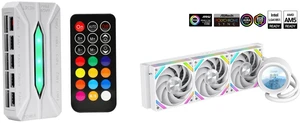 SAMA 20-Port Case Fan Hub with Remote, SATA Power 10-Port 4-Pin PWM Fan Speed and 10-Port 3-Pin ARGB Lighting Controller and SAMA Q60 White CPU Liquid Cooler, 360MM Liquid Water Cooling with 2.8" LCD Display & XT120 Modular Fans LCP Blade for Enhanced Cooling and Noise Reduction, Compatible 115X, 2011, 1200, 1700, AM4, AM5 SAMA 20-Port Case Fan Hub with Remote, SATA Power 10-Port 4-Pin PWM Fan Speed and 10-Port 3-Pin ARGB Lighting Controller and SAMA Q60 White CPU Liquid Cooler, 360MM Liquid Water Cooling with 2.8" LCD Display & XT120 Modular Fans LCP Blade for Enhanced Cooling and Noise Reduction, Compatible 115X, 2011, 1200, 1700, AM4, AM5