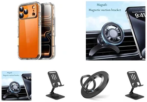 SZYG for Apple iPhone 17 Pro Max Hard Clear Phone Case Shockproof Heavy Duty 3 Layers Military-Grade Protection Cover for iPhone 17 Pro Max 6.9 Inch 2025 and 360° Rotation Strong Magnetic Mag Safe Air Vent Car Mount Dashboard Phone Holder and Metal Cell Phone Stand for Desk, Multi-Angel Adjustable 360° Rotation Non-Slip and Foldable Mobile Phone Stand, Compatible with iPhone 17 16 Pro Max and All Smartphones, Black and For MagSafe Phone Grip, Magnetic Phone Ring Holder | 360° Rotation, Double-Sided Magnet, Cell Phone Grip Finger Holder Kickstand for Apple iPhone 17 Pro Max SZYG for Apple iPhone 17 Pro Max Hard Clear Phone Case Shockproof Heavy Duty 3 Layers Military-Grade Protection Cover for iPhone 17 Pro Max 6.9 Inch 2025 and 360° Rotation Strong Magnetic Mag Safe Air Vent Car Mount Dashboard Phone Holder and Metal Cell Phone Stand for Desk, Multi-Angel Adjustable 360° Rotation Non-Slip and Foldable Mobile Phone Stand, Compatible with iPhone 17 16 Pro Max and All Smartphones, Black and For MagSafe Phone Grip, Magnetic Phone Ring Holder | 360° Rotation, Double-Sided Magnet, Cell Phone Grip Finger Holder Kickstand for Apple iPhone 17 Pro Max