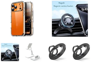 SZYG for Apple iPhone 17 Pro Max Hard Clear Phone Case Shockproof Heavy Duty 3 Layers Military-Grade Protection Cover for iPhone 17 Pro Max 6.9 Inch 2025 and 360° Rotation Strong Magnetic Mag Safe Air Vent Car Mount Dashboard Phone Holder and Cell Phone Stand, Foldable Height Angle Adjustable Cell Phone Holder for Desk, Portable Desktop Stand Compatible with All Mobile Phones, White and For MagSafe Phone Grip, Magnetic Phone Ring Holder | 360° Rotation, Double-Sided Magnet, Cell Phone Grip Finger Holder Kickstand for Apple iPhone 17 Pro Max SZYG for Apple iPhone 17 Pro Max Hard Clear Phone Case Shockproof Heavy Duty 3 Layers Military-Grade Protection Cover for iPhone 17 Pro Max 6.9 Inch 2025 and 360° Rotation Strong Magnetic Mag Safe Air Vent Car Mount Dashboard Phone Holder and Cell Phone Stand, Foldable Height Angle Adjustable Cell Phone Holder for Desk, Portable Desktop Stand Compatible with All Mobile Phones, White and For MagSafe Phone Grip, Magnetic Phone Ring Holder | 360° Rotation, Double-Sided Magnet, Cell Phone Grip Finger Holder Kickstand for Apple iPhone 17 Pro Max
