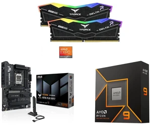 Team T-Force Delta RGB 32GB (2x16GB) DDR5 6000 Desktop RAM, ASUS TUF GAMING X870E-PLUS WIFI7 ATX Motherboard, AMD Ryzen 9 9900X 12-Core 4.4 GHz CPU with Radeon Graphics Team T-Force Delta RGB 32GB (2x16GB) DDR5 6000 Desktop RAM, ASUS TUF GAMING X870E-PLUS WIFI7 ATX Motherboard, AMD Ryzen 9 9900X 12-Core 4.4 GHz CPU with Radeon Graphics
