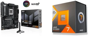 ASUS TUF GAMING B650E-E WIFI AMD AM5 B650 ATX motherboard, 8+2+1 80A DrMOS, DDR5, PCIe 5.0, 3x M.2, Wi-Fi 6E, 2.5 Gb LAN, DisplayPort, HDMI, USB 20Gbps Type-C, BIOS FlashBack, Aura Sync AMD Ryzen 7 7700X3D 8-Core 4.0 GHz 120W Processor ASUS TUF GAMING B650E-E WIFI AMD AM5 B650 ATX motherboard, 8+2+1 80A DrMOS, DDR5, PCIe 5.0, 3x M.2, Wi-Fi 6E, 2.5 Gb LAN, DisplayPort, HDMI, USB 20Gbps Type-C, BIOS FlashBack, Aura Sync AMD Ryzen 7 7700X3D 8-Core 4.0 GHz 120W Processor