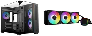Gamdias ATLAS M3M Micro ATX Mini-ITX Case, 3-Side Tempered Glass, 3 ARGB Fans, Angled GPU Airflow, 400mm GPU GAMDIAS Aura GLV2 360mm AIO Cooler, Rotatable 10-Pole Pump, 3 x 120mm Hidden Fans, Low-Noise PWM & ARGB Sync, Intel LGA 1851/1700; Gamdias ATLAS M3M Micro ATX Mini-ITX Case, 3-Side Tempered Glass, 3 ARGB Fans, Angled GPU Airflow, 400mm GPU GAMDIAS Aura GLV2 360mm AIO Cooler, Rotatable 10-Pole Pump, 3 x 120mm Hidden Fans, Low-Noise PWM & ARGB Sync, Intel LGA 1851/1700;