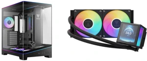 GAMDIAS Atlas P6 CG Mid-Tower Gaming PC: Mini-ITX, Micro-ATX, ATX, 4x120mm PWM ARGB Fans, Curved Tempered Glass, Modular, Type-C, 425mm GPU. GAMDIAS CHIONE P5-240 Liquid CPU Cooler: 240mm AIO, 3.4'' IPS LCD, PWM & ARGB, Intel LGA 1851, AMD GAMDIAS Atlas P6 CG Mid-Tower Gaming PC: Mini-ITX, Micro-ATX, ATX, 4x120mm PWM ARGB Fans, Curved Tempered Glass, Modular, Type-C, 425mm GPU. GAMDIAS CHIONE P5-240 Liquid CPU Cooler: 240mm AIO, 3.4'' IPS LCD, PWM & ARGB, Intel LGA 1851, AMD