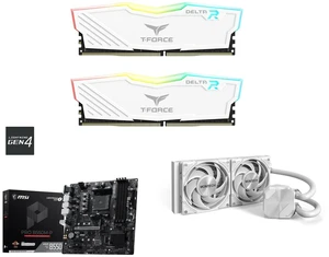 Team T-Force Delta RGB Model TF4D416G3200HC16CDC01 + MSI PRO B550M-P AMD AM4 Micro-ATX Motherboard, B550 Chipset, DDR4 4400+ MHz, Dual M.2, PCIe 4.0, USB 5Gbps Type-C, Realtek 1GbE LAN, HDMI/DP/VGA + MONTECH HyperFlow Silent 240 White – Ultra-Quiet AIO Liquid CPU Cooler, 3100RPM Pump, Triple Silent Fans, High-Efficiency Radiator for Superior Heat Dissipation, Intel & AMD Compatible, ARGB-Free Mini