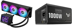 ASUS ROG RYUJIN III 360 ARGB AIO CPU cooler, AMD Ryzen 9000 & Intel Core Ultra Ready, Asetek Gen8 V2 pump, magnetic fans; 3.5" ASUS TUF Gaming 1000W Gold PSU, ATX 3.0, 80+ Gold, modular, military-grade, dual ball bearing, axial-tech fan ASUS ROG RYUJIN III 360 ARGB AIO CPU cooler, AMD Ryzen 9000 & Intel Core Ultra Ready, Asetek Gen8 V2 pump, magnetic fans; 3.5" ASUS TUF Gaming 1000W Gold PSU, ATX 3.0, 80+ Gold, modular, military-grade, dual ball bearing, axial-tech fan
